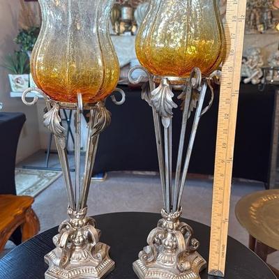 Elegant Crackle Glass Candleholders