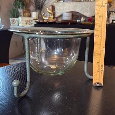 Clear Glass Bowl with Metal Stand