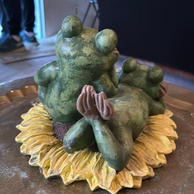 Frog Figurine on Sunflower