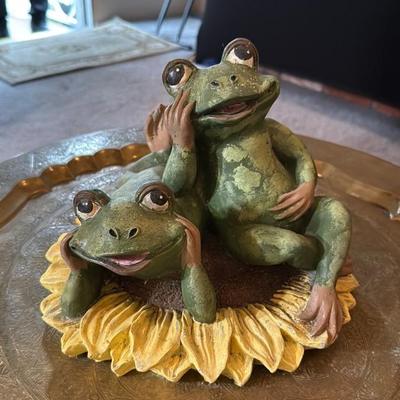Frog Figurine on Sunflower
