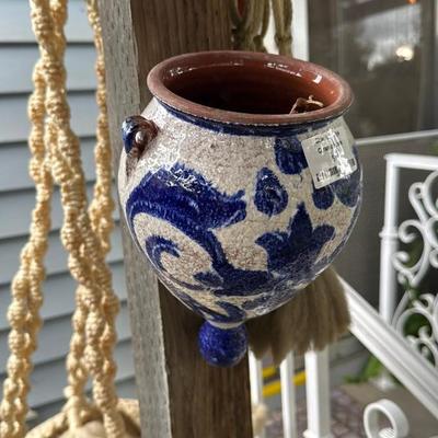 Blue Aztec Style Ceramic Planter