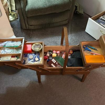 Vintage Wooden Sewing Box