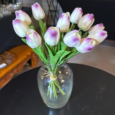 Clear Glass Vase with Tulips