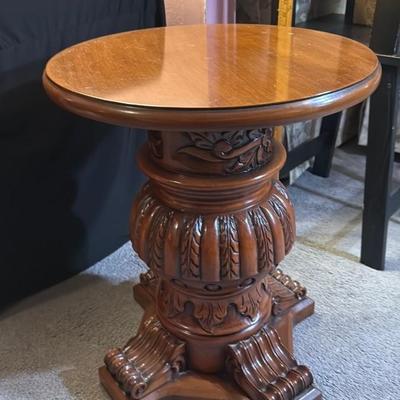 Carved Wooden Pedestal Table