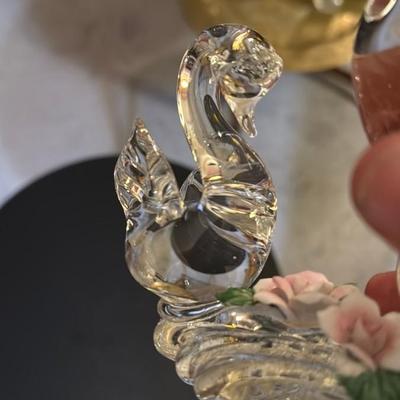 Glass Swan Figurine with Flowers