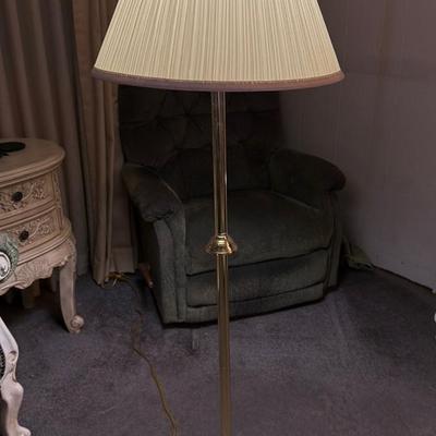 Brass Floor Lamp with Pleated Shade