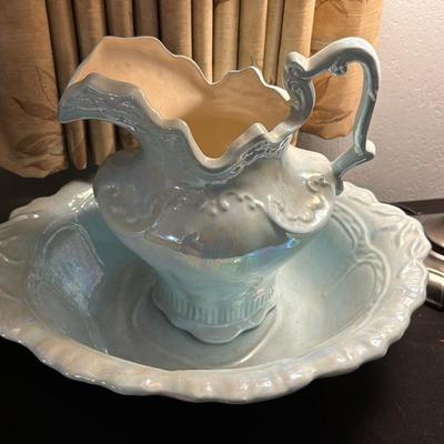 Blue Ceramic Pitcher & Basin