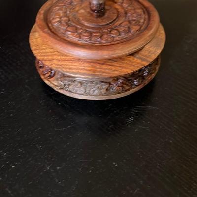 Hand-Carved Wooden Box with Lid