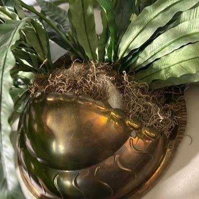 Brass Wall Planter with Faux Ferns