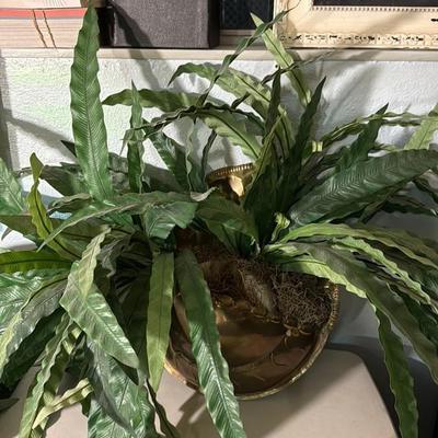Brass Wall Planter with Faux Ferns
