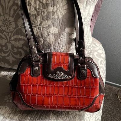 Red Faux Crocodile Handbag