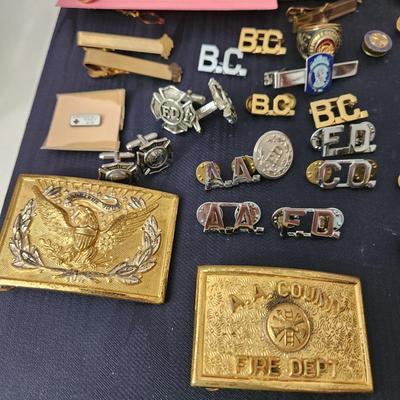 Fire Department Uniform Accessories Tie Clips, Belt Buckles, Buttons, Service Years Pins, Ring, Awards
