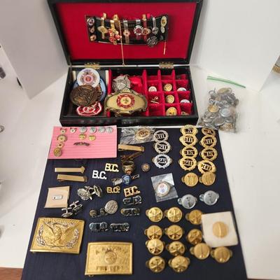 Fire Department Uniform Accessories Tie Clips, Belt Buckles, Buttons, Service Years Pins, Ring, Awards