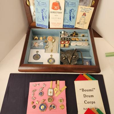 Mason Boumi Temple Tie Clips, Cuff Links, Pins, w Jewelry Box