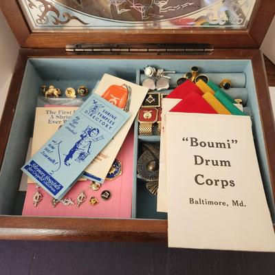 Mason Boumi Temple Tie Clips, Cuff Links, Pins, w Jewelry Box