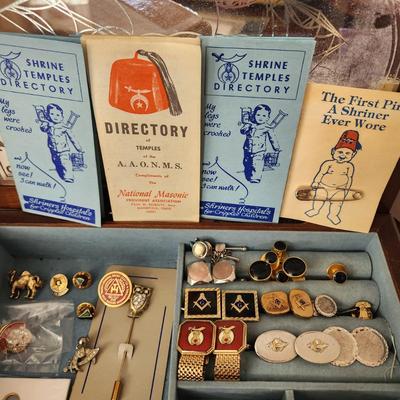 Mason Boumi Temple Tie Clips, Cuff Links, Pins, w Jewelry Box