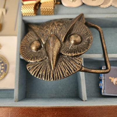 Mason Boumi Temple Tie Clips, Cuff Links, Pins, w Jewelry Box