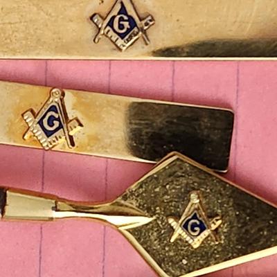 Mason Boumi Temple Tie Clips, Cuff Links, Pins, w Jewelry Box