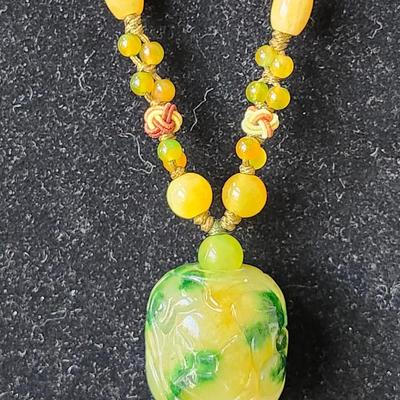 Vintage Chinese Yellow Jade Necklace