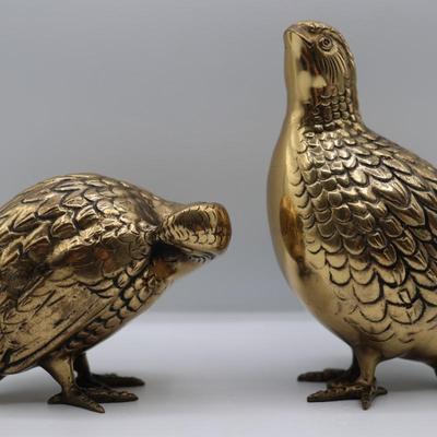 Vintage Brass Quail Statues