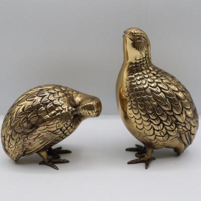 Vintage Brass Quail Statues