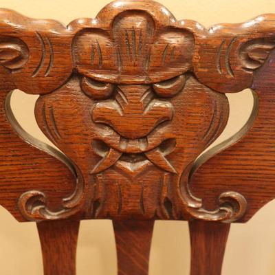Victorian Northwind Face Carved Oak Accent Chair (See Details)