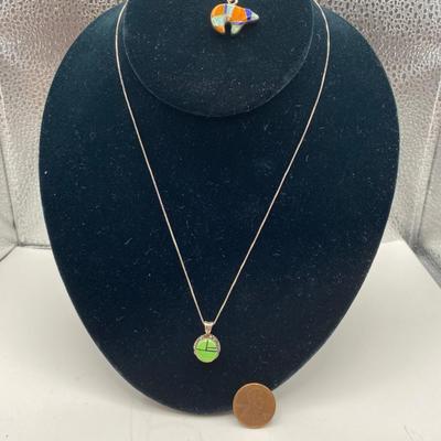 2 Navajo Inlaid pendant with 1 chain