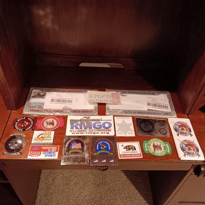 LICENSE PLATE FRAMES, BUMPER STICKERS AND PATCHES