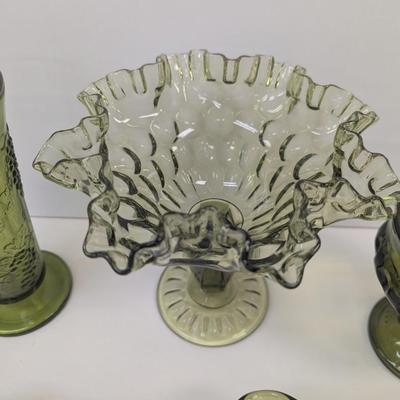 Fenton Thumbprint Compote Ruffle Pedestal Candy Dish Anchor Hocking Scalloped Dip Bowl Colony Harvest Vase #38