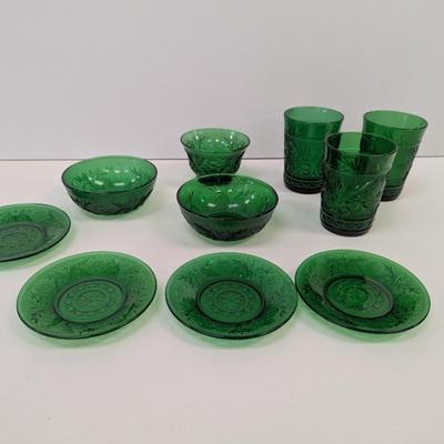 Anchor Hocking Forest Green Sandwich Plates Bowls & Glasses #41