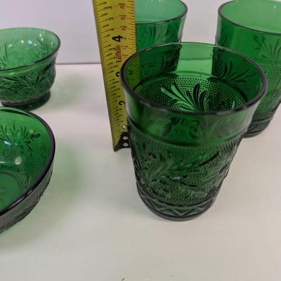 Anchor Hocking Forest Green Sandwich Plates Bowls & Glasses #41