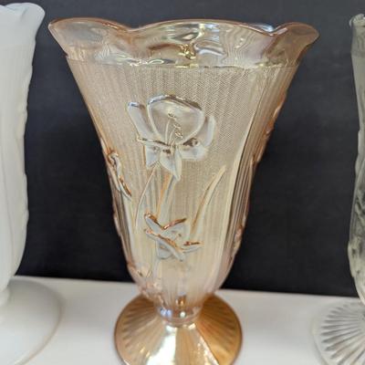 Decorative Vases Jeanette Depression Glass Vase Iris Vase & Herringbone Milk Glass Vase