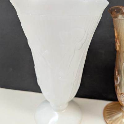 Decorative Vases Jeanette Depression Glass Vase Iris Vase & Herringbone Milk Glass Vase