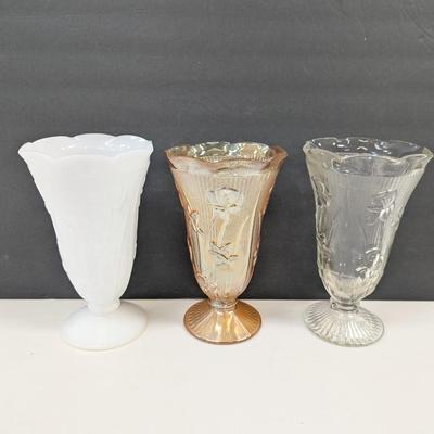 Decorative Vases Jeanette Depression Glass Vase Iris Vase & Herringbone Milk Glass Vase