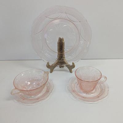 39 Pieces Of Hazel Atlas Royal Lace Pink Depression Glass Saucer With Etched Flowers #42