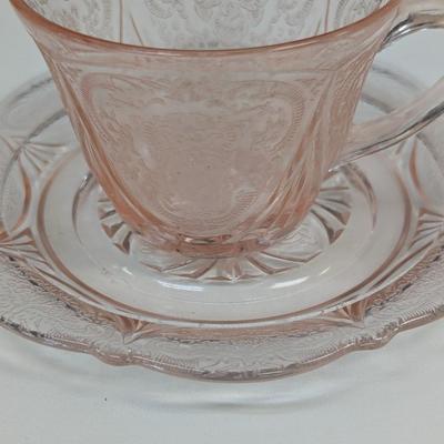 39 Pieces Of Hazel Atlas Royal Lace Pink Depression Glass Saucer With Etched Flowers #42