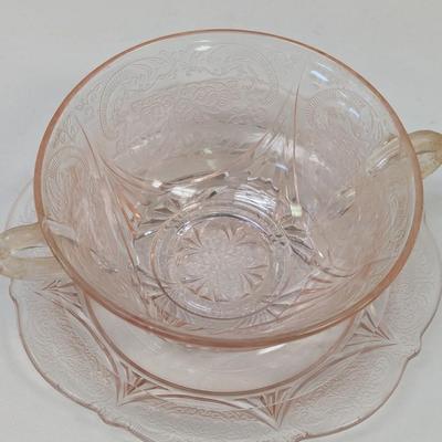 39 Pieces Of Hazel Atlas Royal Lace Pink Depression Glass Saucer With Etched Flowers #42