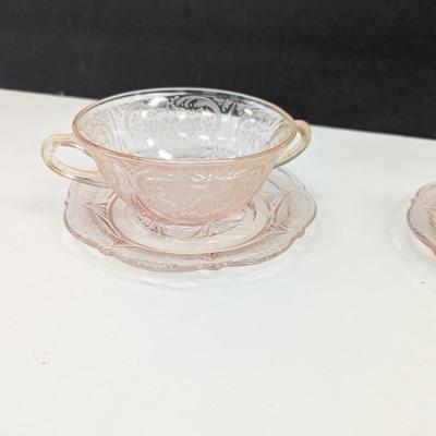 39 Pieces Of Hazel Atlas Royal Lace Pink Depression Glass Saucer With Etched Flowers #42