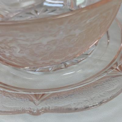 39 Pieces Of Hazel Atlas Royal Lace Pink Depression Glass Saucer With Etched Flowers #42