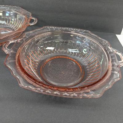 Pair Of Mayfair Open Rose Large Pink Bowls With Handles
