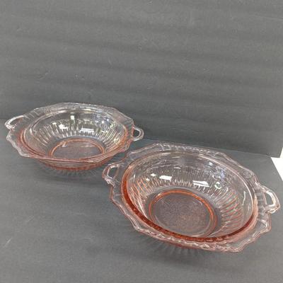Pair Of Mayfair Open Rose Large Pink Bowls With Handles
