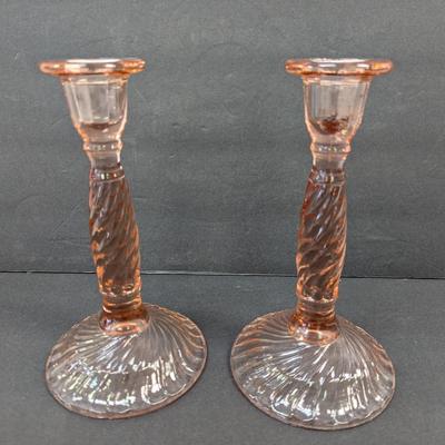 Swirl Depression Glass Candlesticks
