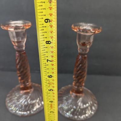 Swirl Depression Glass Candlesticks