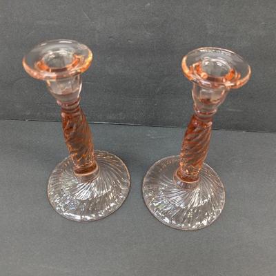 Swirl Depression Glass Candlesticks