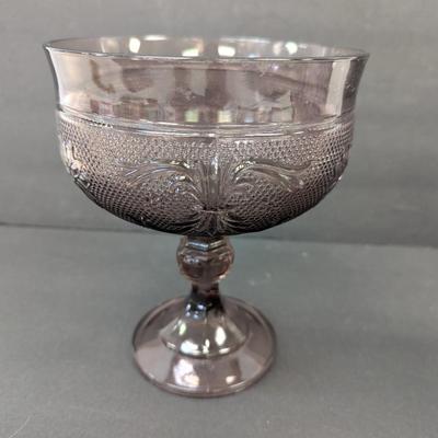 Tiara Indiana Glass Amethyst Plum Sandwich Footed Candy Bowl Compote