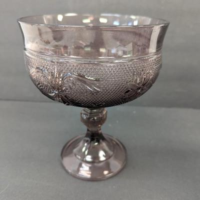 Tiara Indiana Glass Amethyst Plum Sandwich Footed Candy Bowl Compote