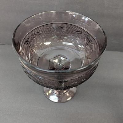 Tiara Indiana Glass Amethyst Plum Sandwich Footed Candy Bowl Compote