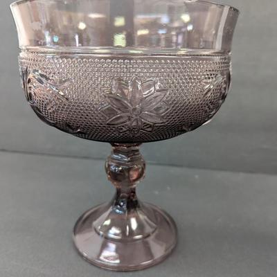 Tiara Indiana Glass Amethyst Plum Sandwich Footed Candy Bowl Compote
