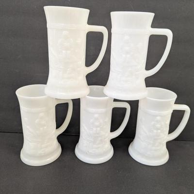 Federal White Milk Glass Beer Stein Mug German Bar Pub Scene