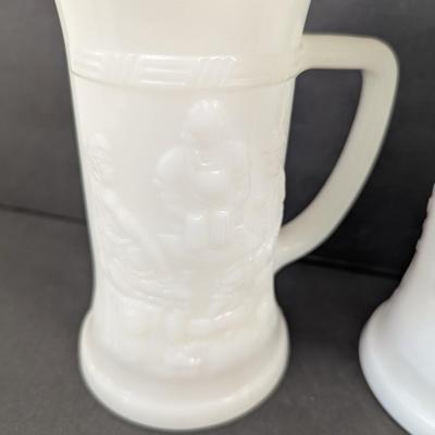 Federal White Milk Glass Beer Stein Mug German Bar Pub Scene